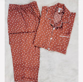 Rust polka Summer linen collared shirt and shorts