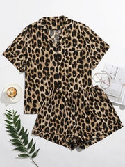 Cheetah Summer linen collared shirt and shorts