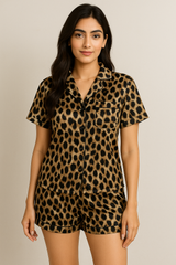 Cheetah Summer linen collared shirt and shorts
