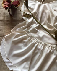 White satin silk camisole shorts