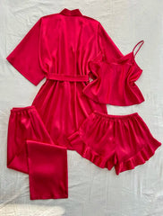 Bridal silk four pcs Gown Cami shorts trousers