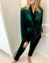 Bottle Green Velvet Gown trousers