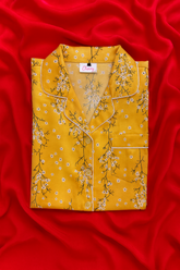 Yellow floral Summer linen collared shirt and shorts