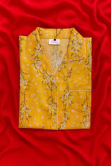 Yellow floral Summer linen collared shirt and shorts