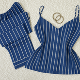 Blue strips cami trousers in linen