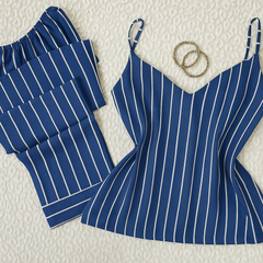 Blue strips cami trousers in linen