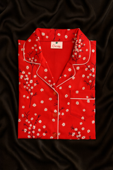 Red floral Summer linen collared shirt and shorts