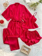 Bridal silk four pcs Gown Cami shorts trousers