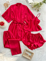 Bridal silk four pcs Gown Cami shorts trousers