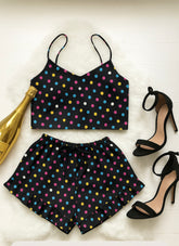 Multi polka cami shorts in linen