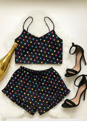 Multi polka cami shorts in linen