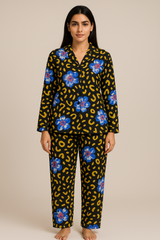 Floral Cheeta Summer linen collared shirt and shorts