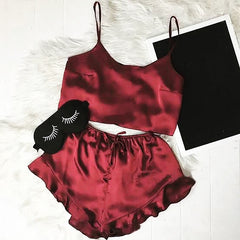 Maroon Frill camisole & shorts