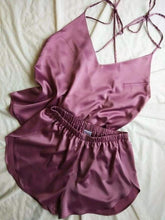 Pink satin silk camisole shorts