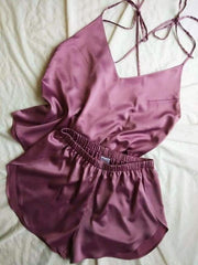 Pink satin silk camisole shorts