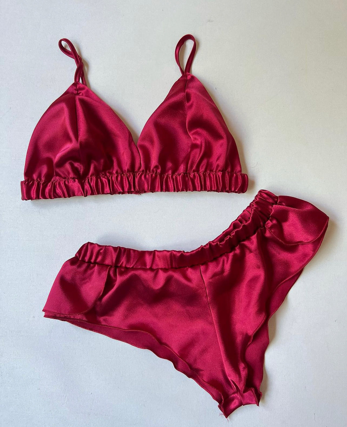 Satin Silk Maroon Bralette Top and Shorts Set