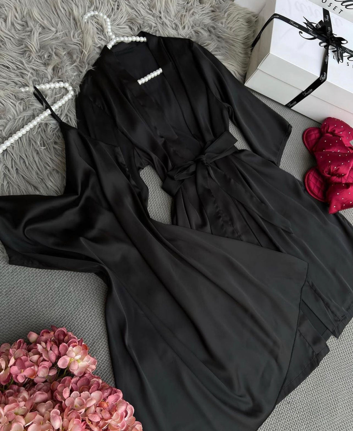 Black silk long cami & gown