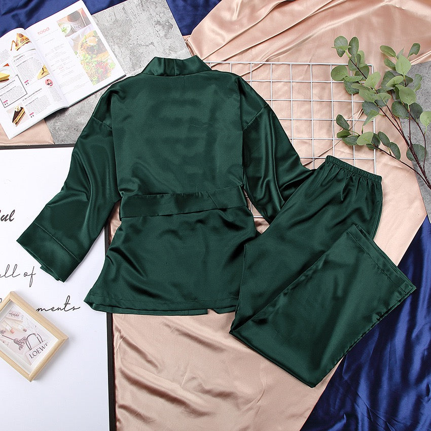 Green  Satin silk Gown Trousers