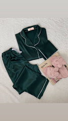 Bottle Green Premium Silk pajamas set