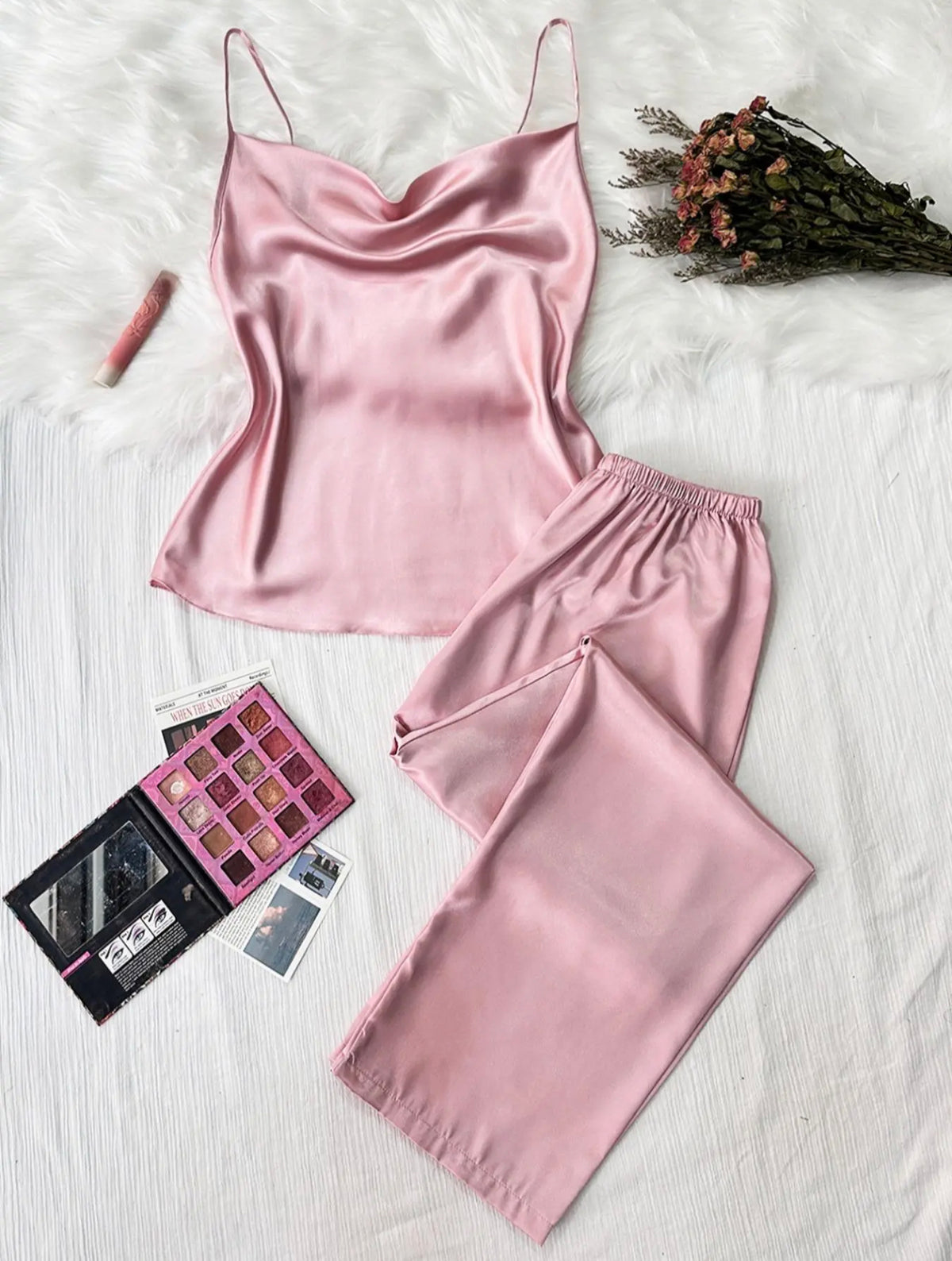 Pink Premium Satin Silk cami trousers