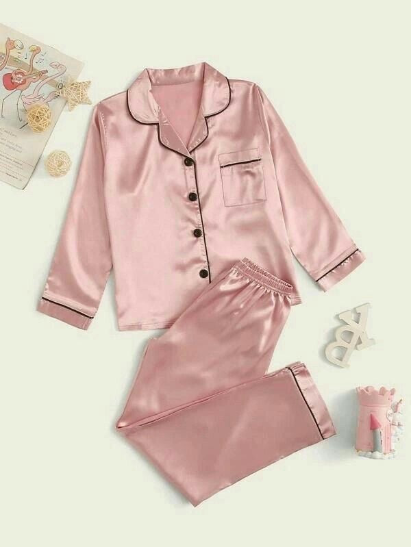 Tea pink Premium Silk pajamas set