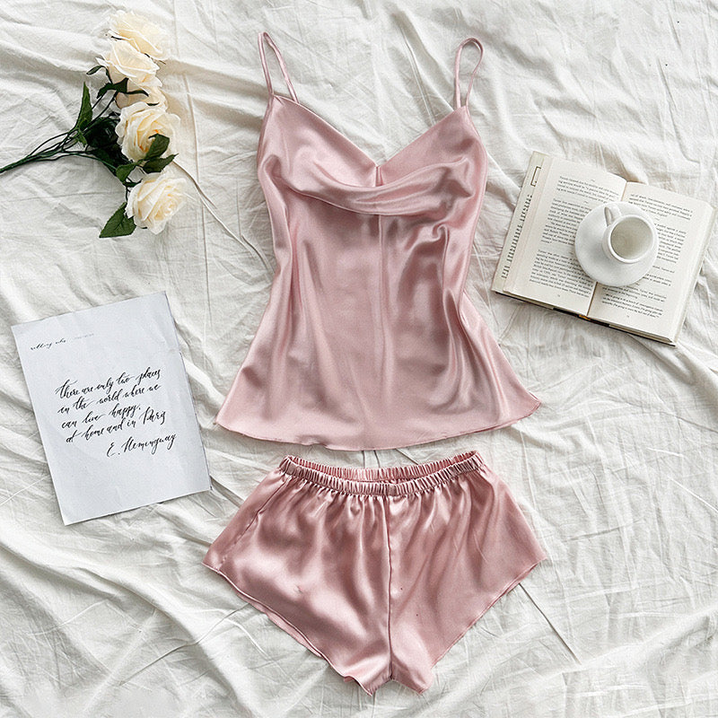 Pink Bridal satin silk camisole shorts