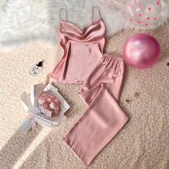 Pink Premium Satin Silk cami trousers