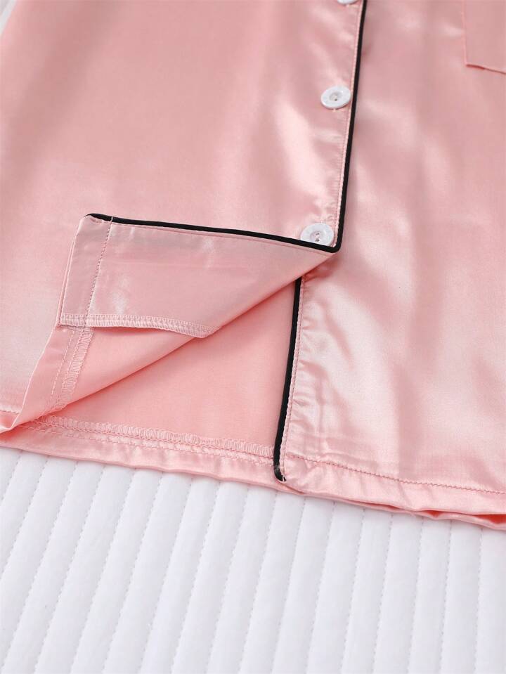 Pink Satin Silk Collar Shirt & Shorts 🩳