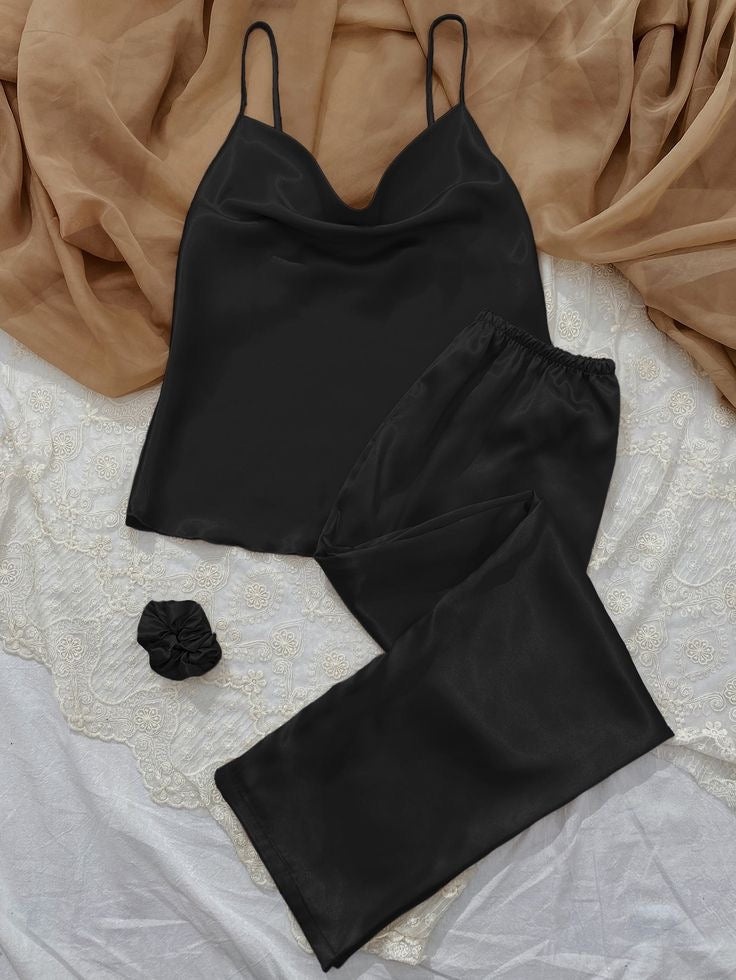 Black Premium Satin Silk cami trousers