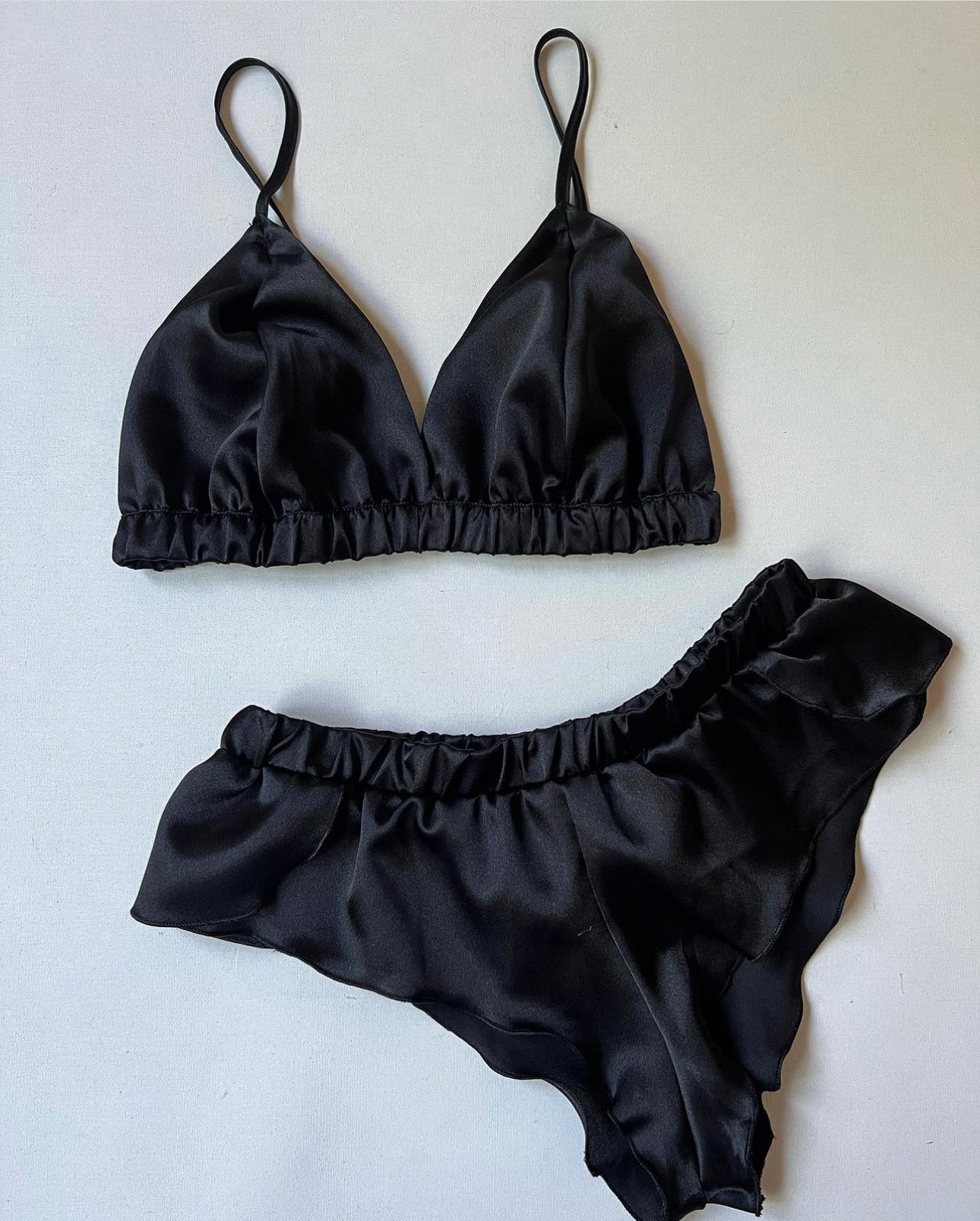 Satin Silk Black Bralette Top and Shorts Set