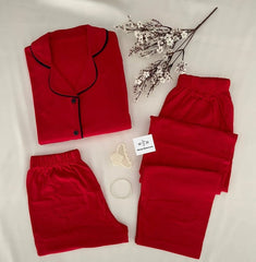 3 Pcs Red silk bridal set