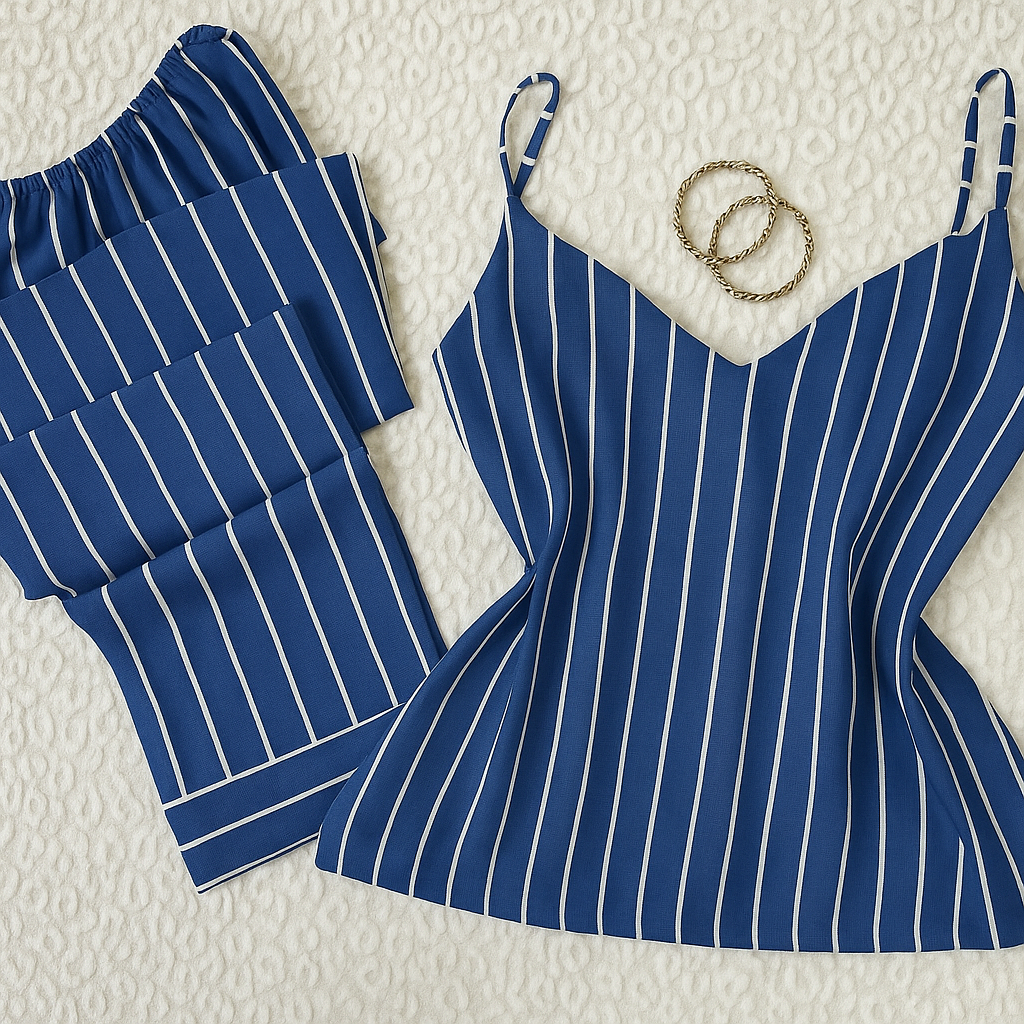 Blue strips cami trousers in linen