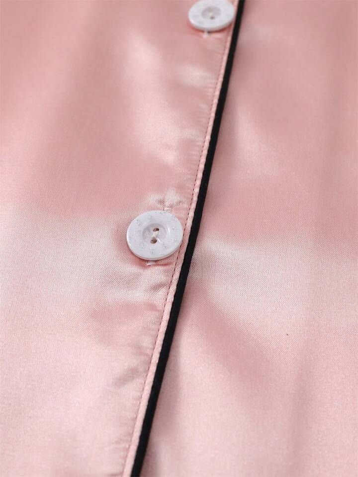 Pink Satin Silk Collar Shirt & Shorts 🩳