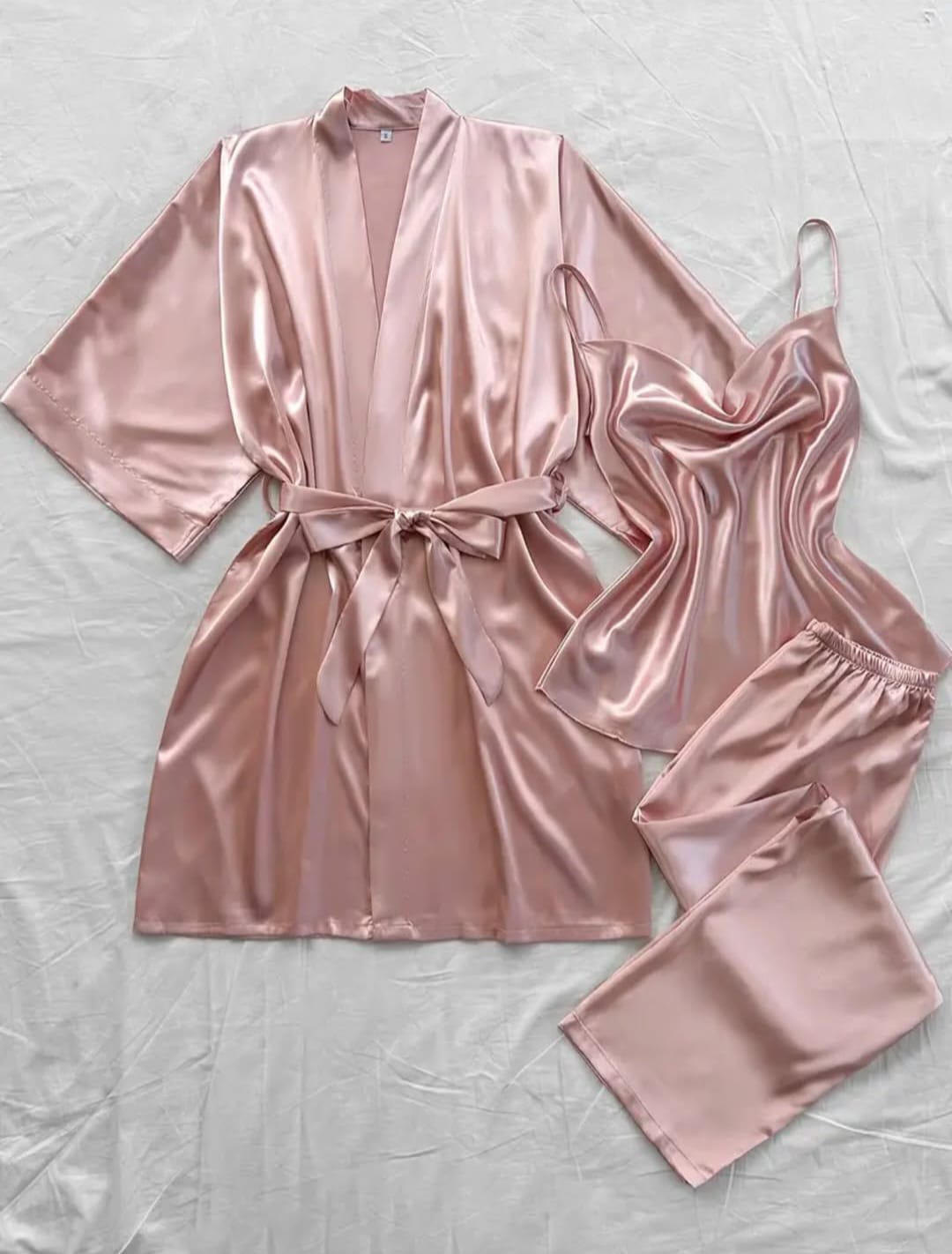 Pink silk Bridal three pcs Gown Cami Trousers