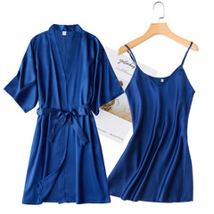 Spaghetti Straps Blue silk long Cami & Gown