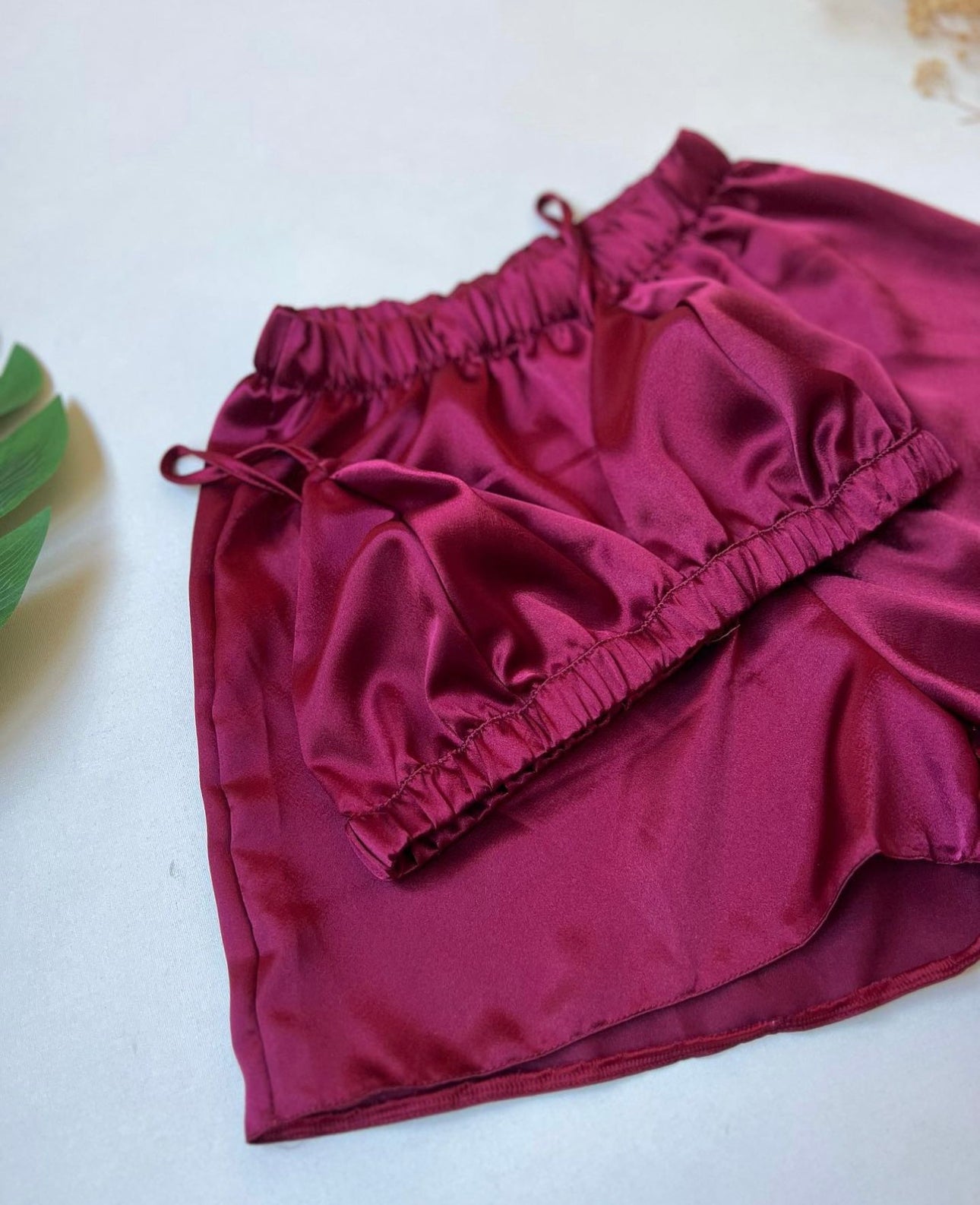 Maroon Silk crop top shorts