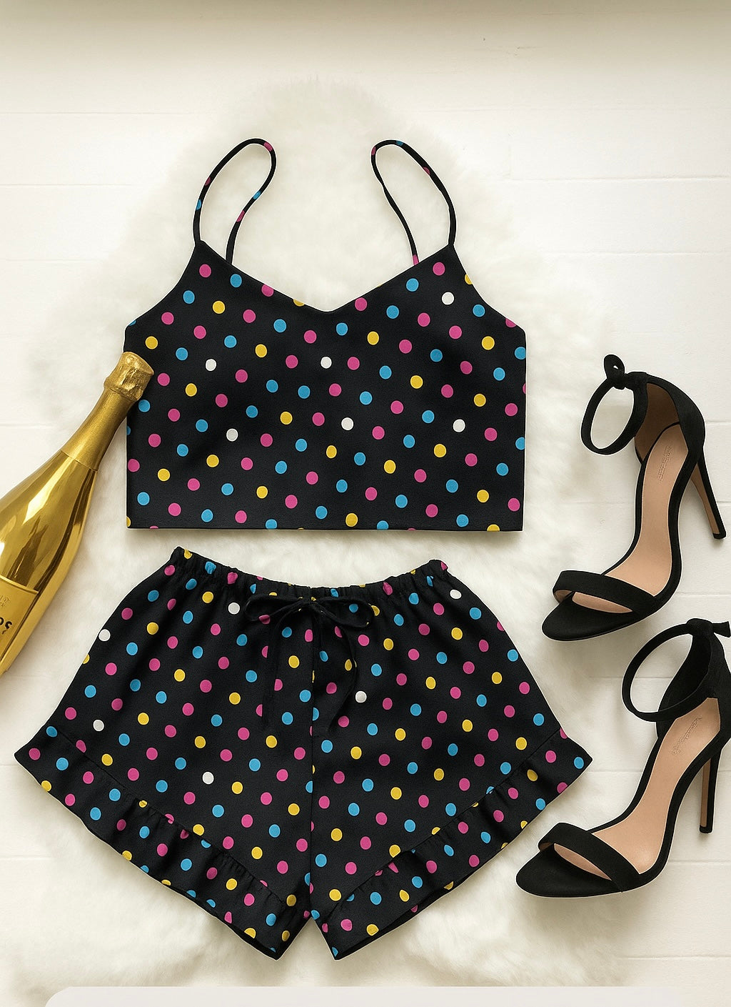 Multi polka cami shorts in linen
