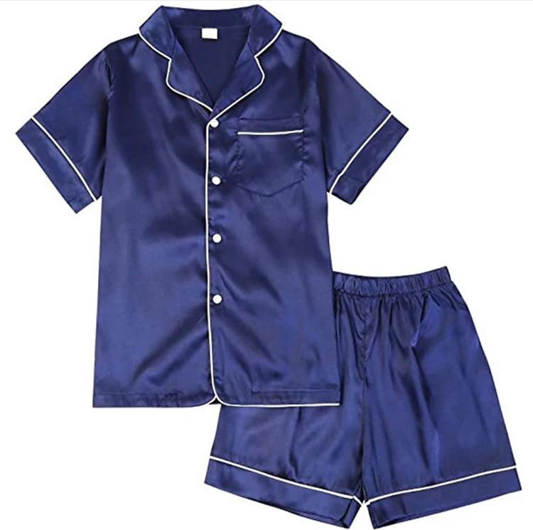 Navy Blue Silk Collar Shirt & Shorts 🩳