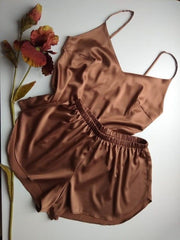 Rust gold Royal  silk Croptop & Shorts 🩳